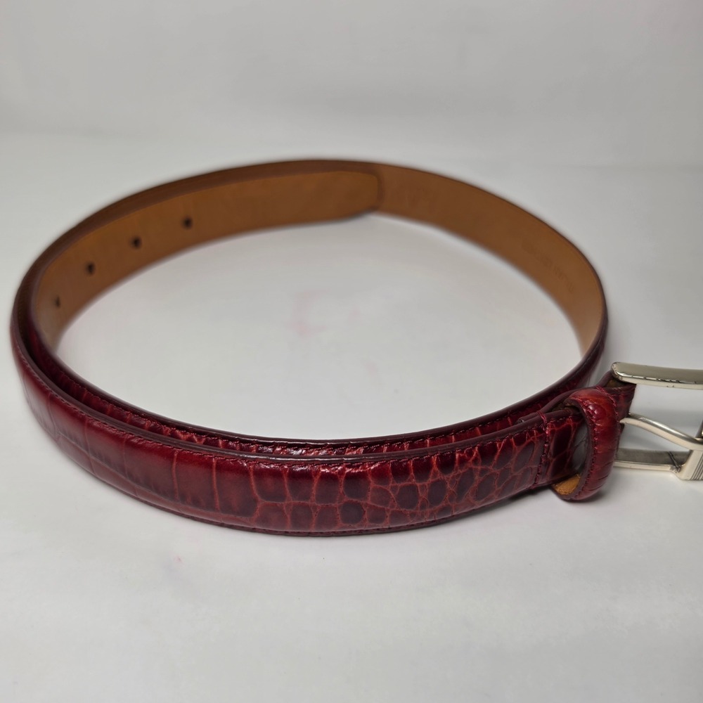 Lauren Ralph Lauren Burgundy Croc Italian Leather Belt Silver Buckle M 36